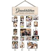 STHTTSW Grandma Gifts Photo Frame,Grandchildren Make Life Grand Picture Frame, Rustic Farmhouse Wood Hanging Collage Photo Frame with 30 Clips, Wall or Tabletop Decor, Birthday Gifts for Grandma