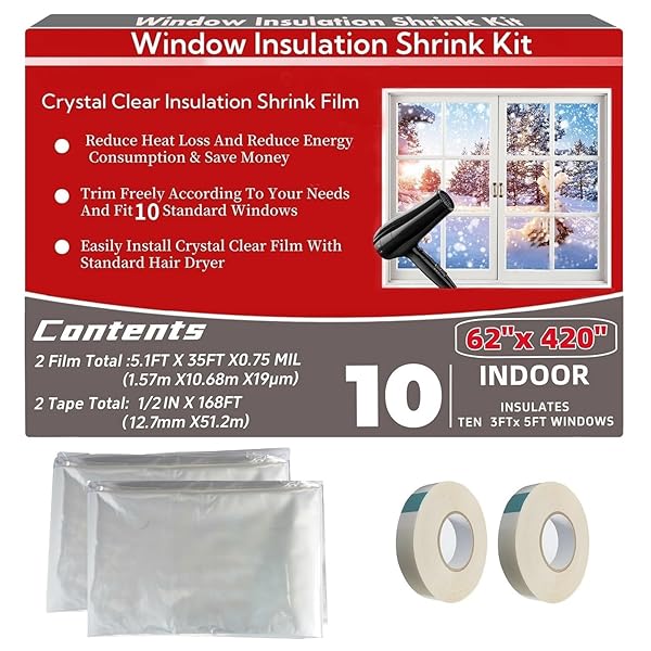 STARJUNGLE INDOOR WINDOW INSULATION KIT, CLEAR WINDOW FILM...