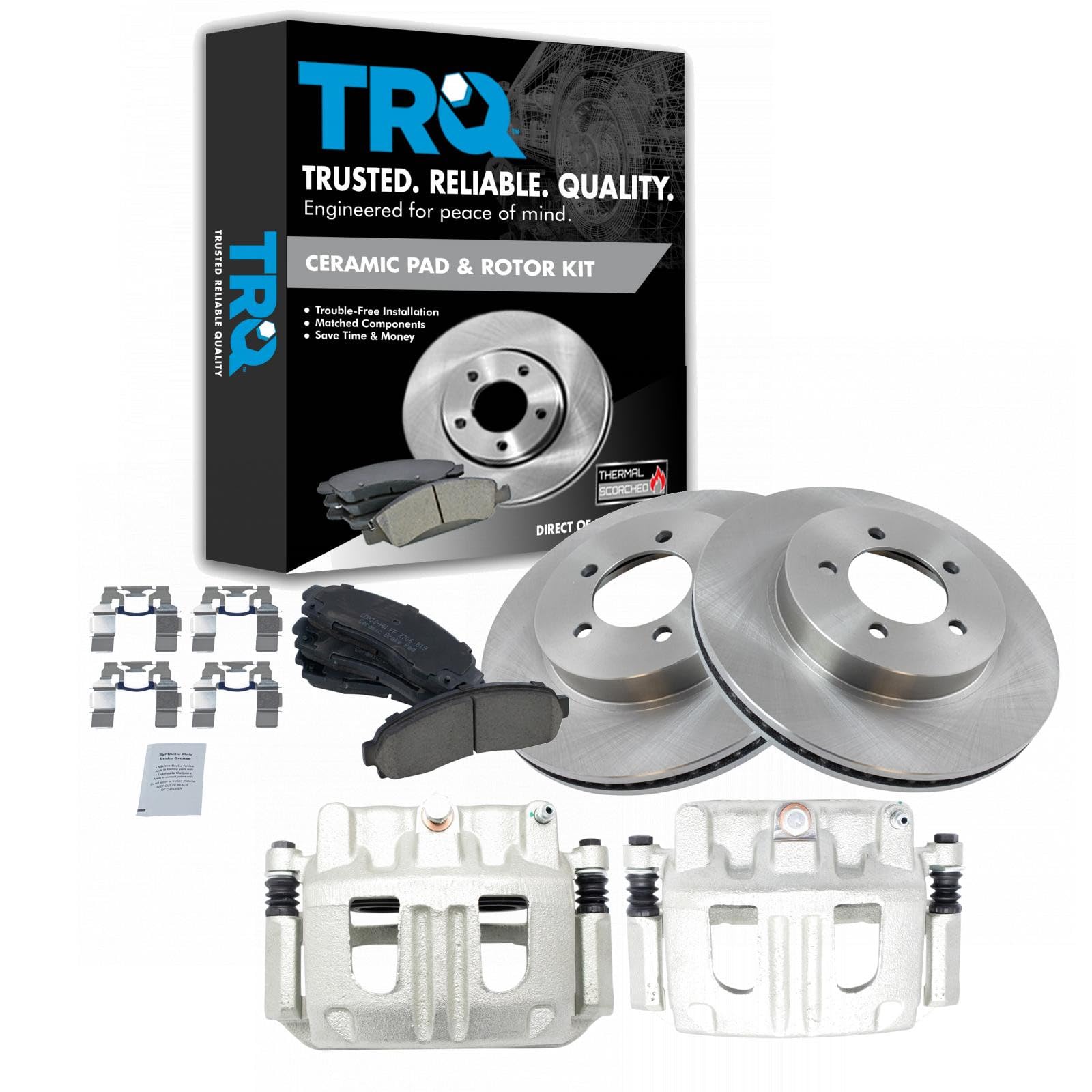 TRQ Front Brake Pad and Rotor Set Ceramic Vented Rotors Calipers Compatible with 2002-2005 Ford Explorer 2002-2005 Mercury Mountaineer Image
