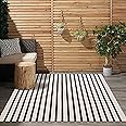 LEEVAN Black and White Striped Area Rug 3x5 ft Outdoor Patio Rugs Woven Washable Farmhouse Floor Carpet Front Porch Doormat for Bedroom/Courtyard/Laundry Room/Living Room