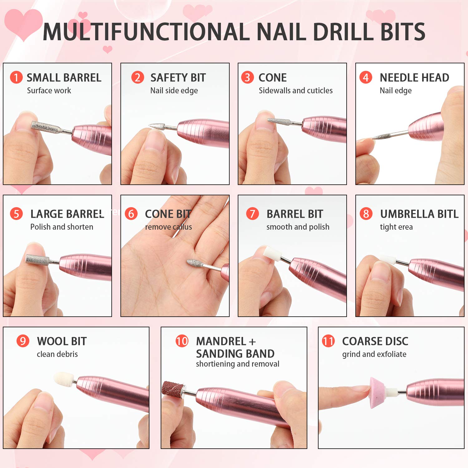 Portable Electric Nail Drill,YESMET Professional 17000RPM USB Nail Tools Set For Gel Nails,Acrylic Nail,Manicure Pedicure Tools With 11 Nail Drill Bits,Sanding Bands,Nail Brush,Home Salon Use,Gold: Beauty