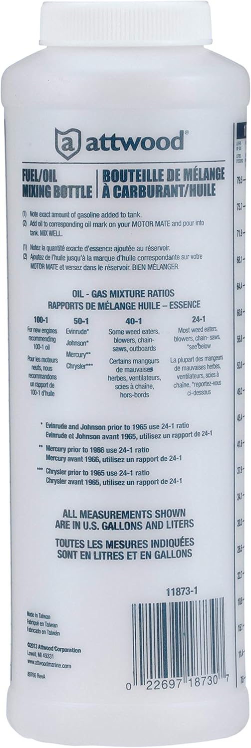 attwood 11873-1 Wide-Mouth Marine Fuel/Oil Mixing Bottle 1-Quart, One Size: Automotive