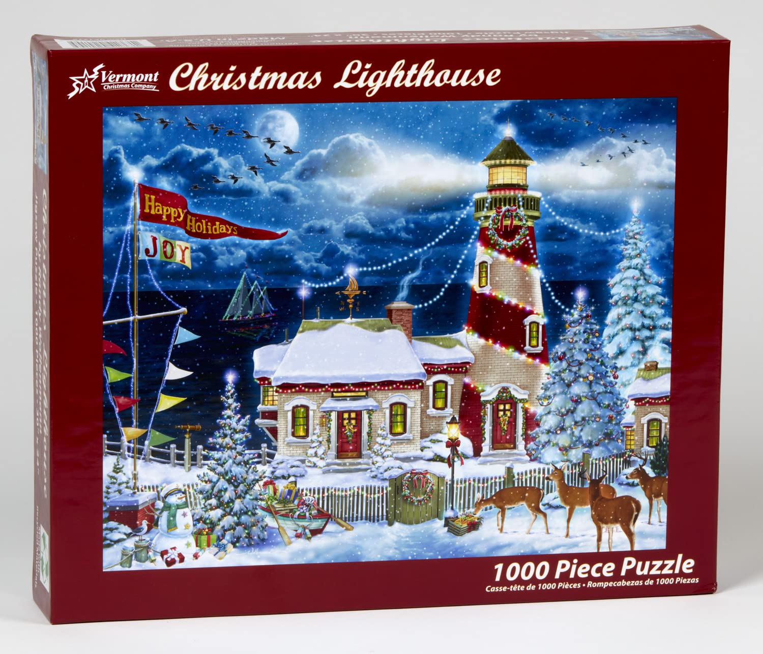 Christmas Lighthouse Jigsaw Puzzle 1000 Piece by Vermont Christmas Company