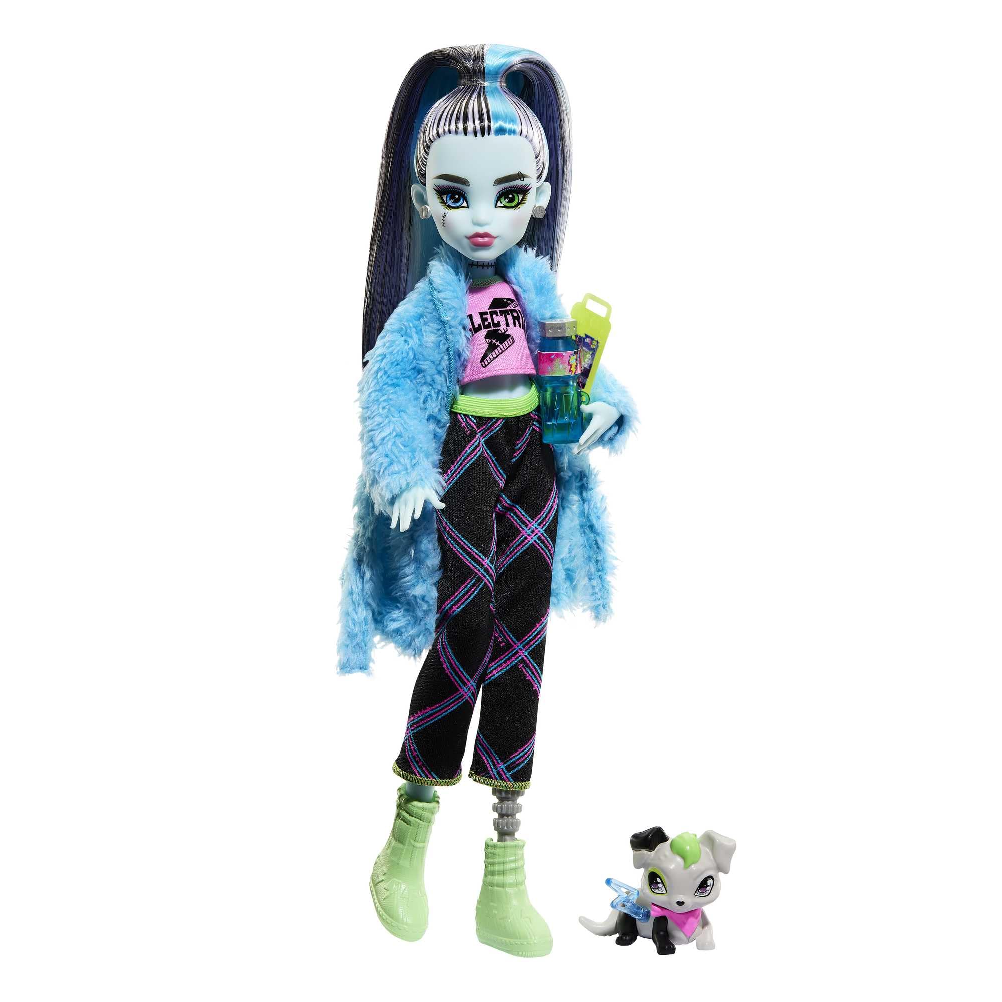 Monster High Doll and Sleepover Accessories, Frankie Stein Doll with Pet Dog Watzie, Creepover Party, HKY68 — image 1
