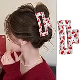 FRUZJAY Cherry Hair Claw Clips Acrylic Hair Clip Fruit Hair Clamp Red Cherry Hair Accessories Square Shape Hair Clips Non-Slip Strong Hold Hair Jaw Clip Spring Summer Beach Hair Barrettes for Women