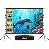 Projector Screen with Stand,150inch Indoor Outdoor Movie Projection Screen 4K HD 16: 9 Wrinkle-Free Design for Backyard Movie