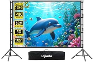 Projector Screen with Stand,150inch Indoor Outdoor Movie Projection Screen 4K HD 16: 9 Wrinkle-Free Design for Backyard Movie