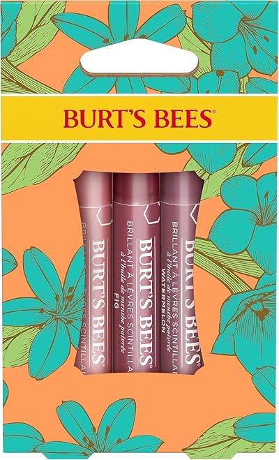 Burt's Bees Lip Shimmer Gift Set 3x2.6g Tinted Balm Peony Rhubarb Fig Hydrating