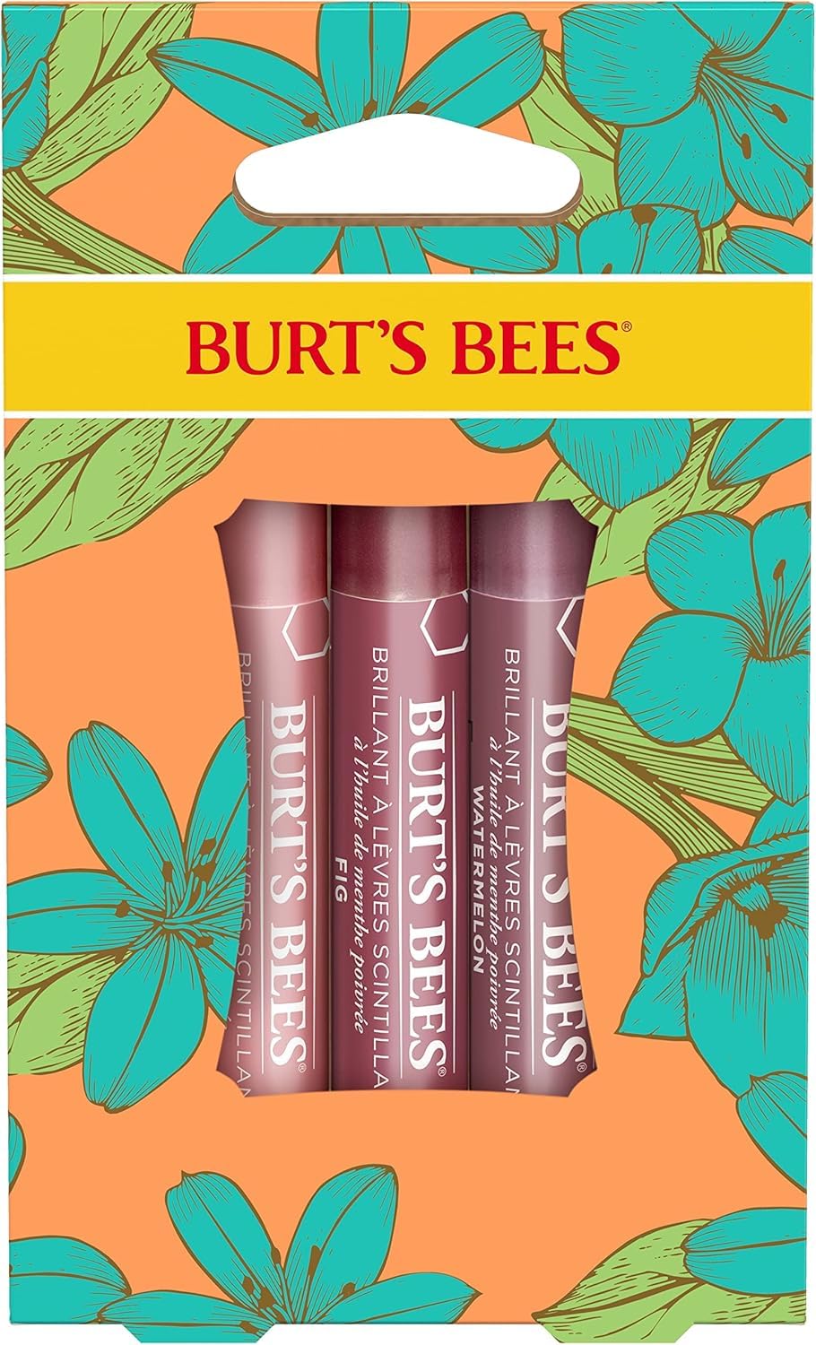 Burt's Bees Lip Colour Gift Set, 3 Lip Shimmers in Peony, Watermelon and Fig Shades, Petal Kisses, 3 x 2.6 g