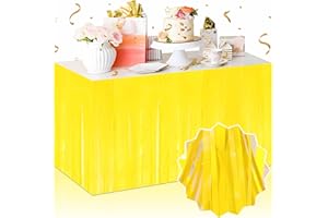 LANTIANCHEN 3 Pack Macaron Yellow Foil Fringe Table Skirts, Tinsel Table Skirts Streamers Garland Banner for Table Decor, Parade Float, Halloween, Christmas, Birthday, Event Party Decorations (29x108 In)