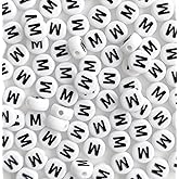 Bxwoum 100PCS Letter Beads Acrylic Alphabet Beads for Jewelry Making Round White Letter M Beads for Bracelets Making Necklaces Key Chains DIY 4X7mm