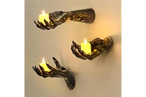 JIESIITY Halloween Decorations Indoor Gothic Decor: Pack of 3 Wall Mounted Creepy Reaching Hands with Lighted Candles for Gothic Wall Decorations
