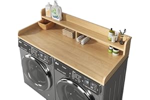 BigPonPon 2-Tier Washer and Dryer Countertop,2.75" H Guard,58" W x 28" D Laundry Countertop Cover with Non-Slip Pad,Large Space Laundry Topper for Folding Clothes Over Washer and Dryer-Pure Wood Color