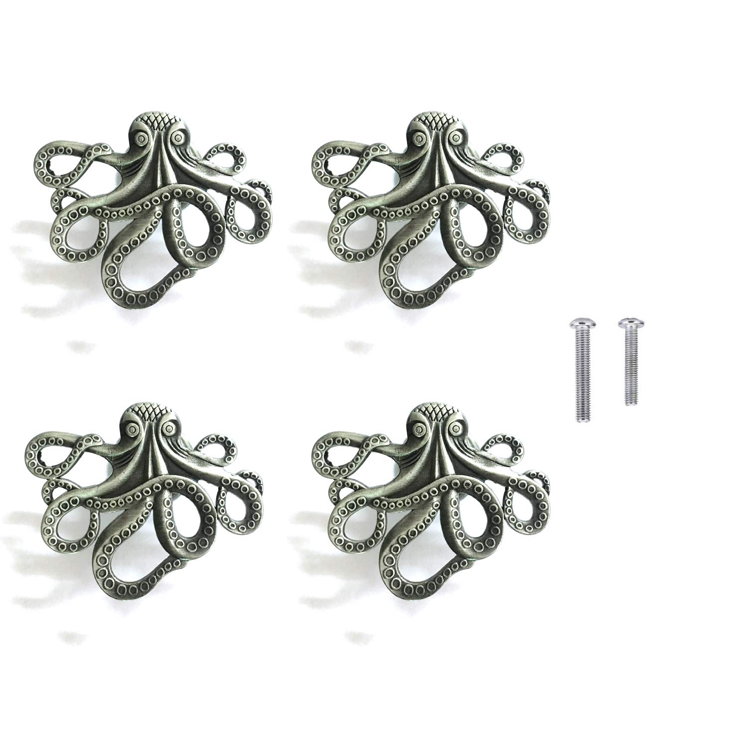 ZTie Set of 4 Octopus Drawer knobs for Coastal Home Metal Octopus Cabinet Knobs Nautical Beach Decor Dresser Knobs Pulls Handles (Pewter)
