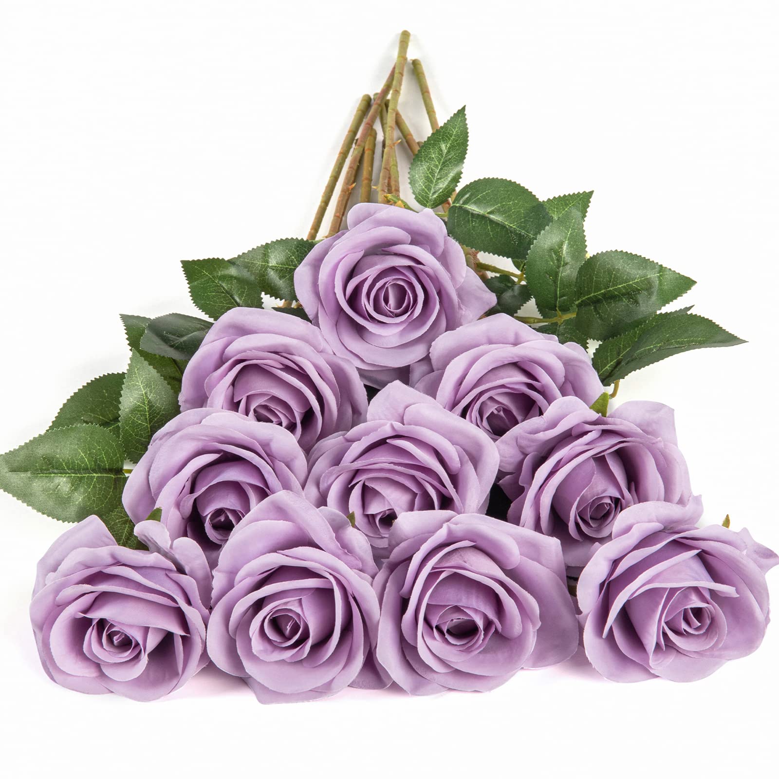 DuHouse 10Pcs Artificial Roses Fake Silk Flowers Realistic Bridal Bouquets with Single Long Plastic Stems for Arrangement Wedding Table Centerpiece Party Home Decor(Lilac) — image 1
