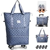 Rolling Duffle Bag with Wheels and Shoe Bag Expandable Foldable Travel Duffel Bag Carry on Luggage Bag Checkerboard Weekender Bag for Women Men