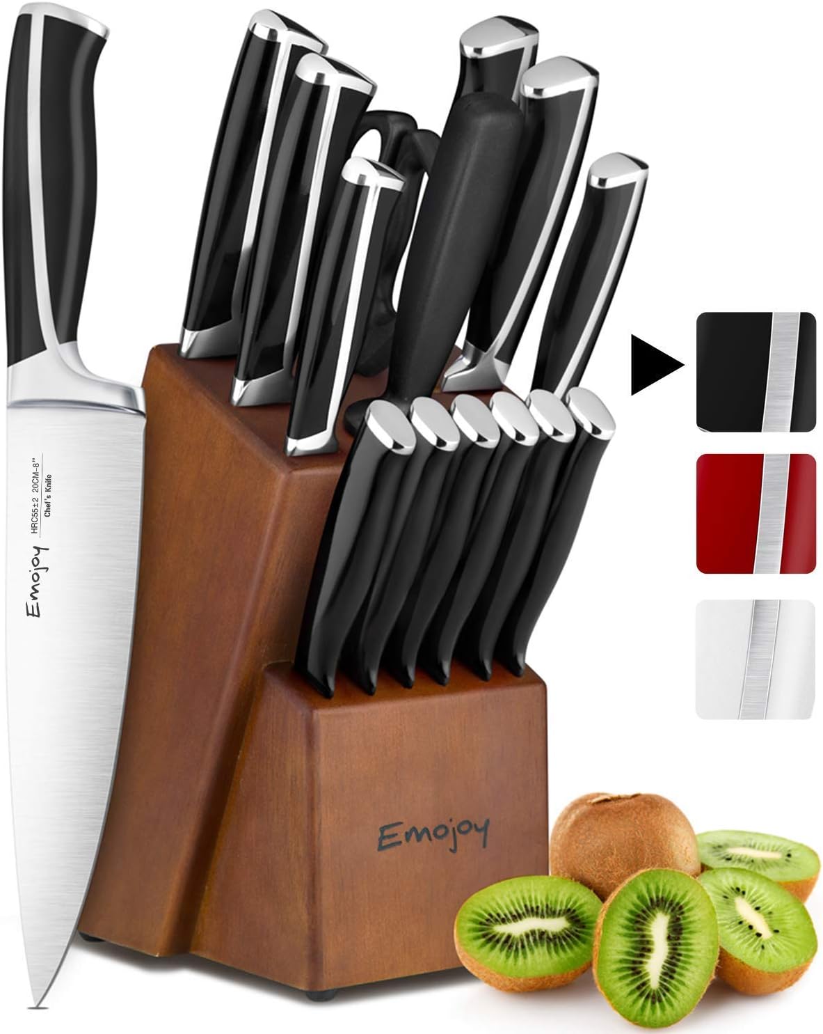 Emojoy Couteaux de Cuisine, Ensemble de Couteaux 15 pièces avec Bloc de Couteaux, Set Couteaux