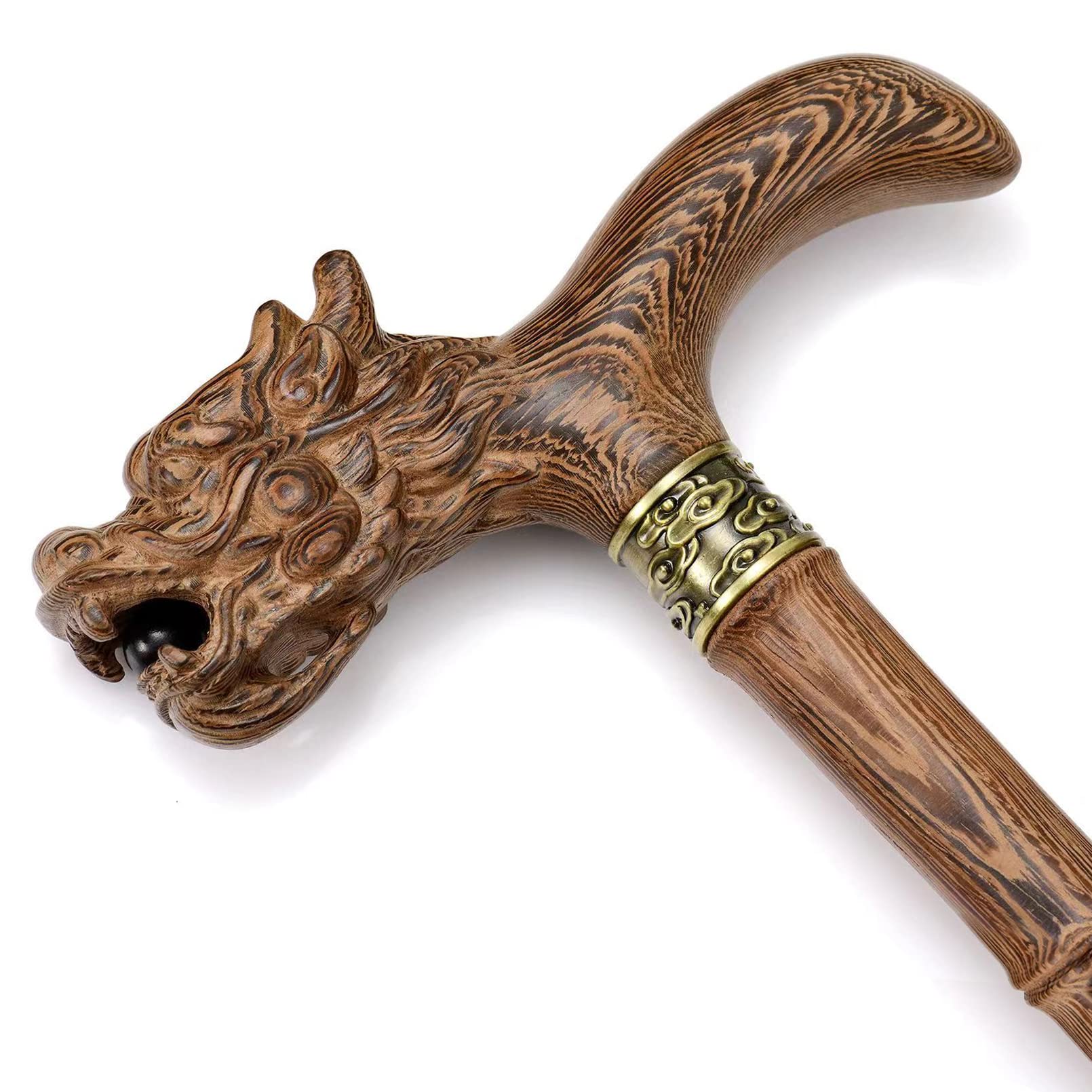 Hand Carved Dragon Design Wooden Walking Stick For Men - View #7