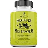 Ancestral Supplements Grass Fed Beef Pancreas Supplement, 500mg, Pancreatic Support with Proteolytic Digestive Enzymes for Digestion Support, Including Trypsin, Non GMO, 180 Capsules