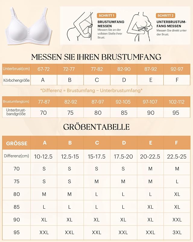 BH Damen ohne Bügel Große Größen V-Ausschnitt Komfort Weiß 3XL
