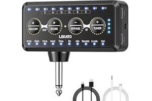 LEKATO Micro Guitar Headphone Amp Bass Guitar Headphone Amplifier with Multi Effects - Amp Models, IR Loading, Tuner, Rechargeable Electric Headphone Amplifier Delay Reverb Chorus Overdrive Portable