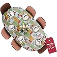 Covers For The Home Deluxe Elastic Edged Flannel Backed Vinyl Fitted Table Cover - Olive Patch Pattern - Round Oblong Oval - Fits Tables up to 48" W x 68" L