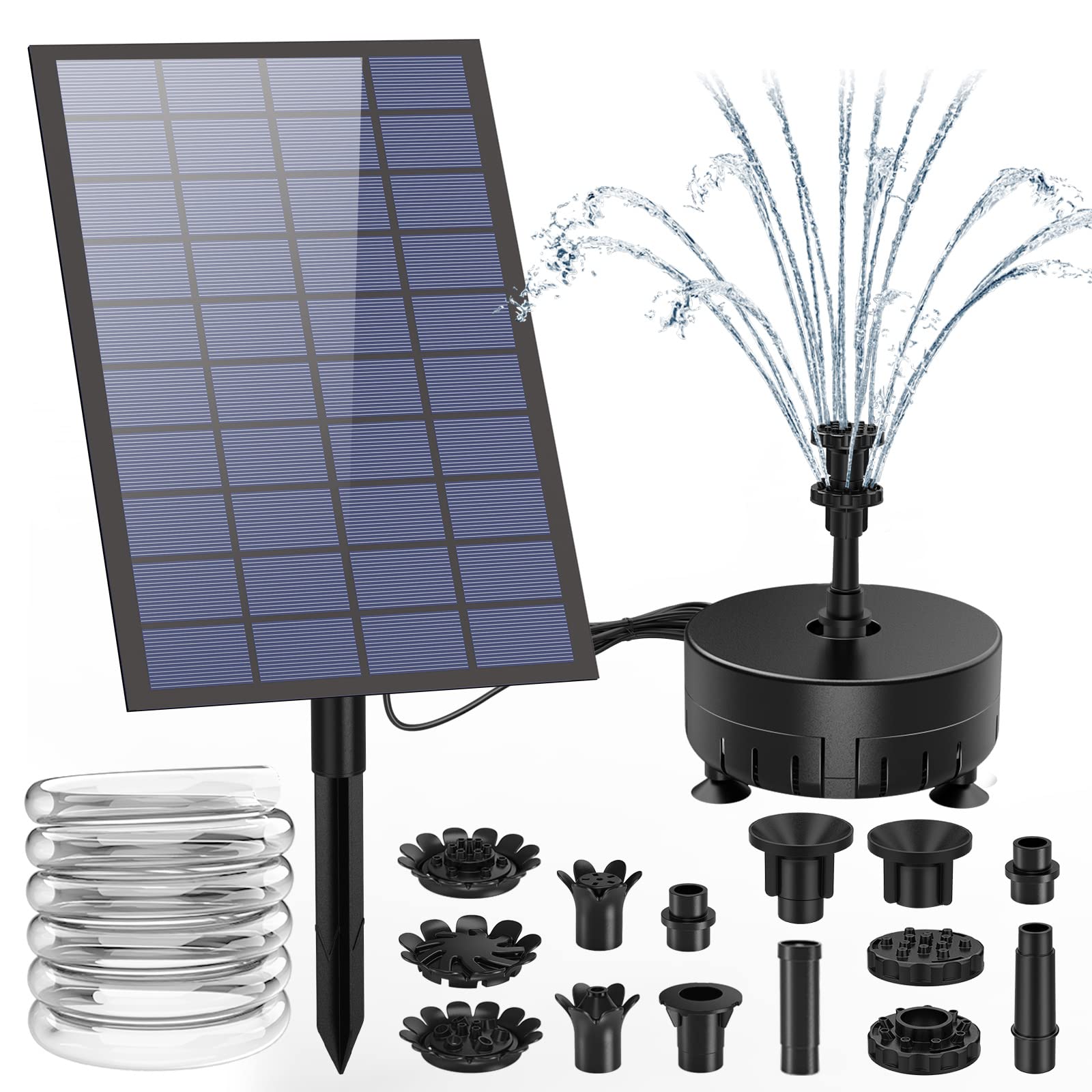 AISITIN 7W Solar Fountain Pump, Upgrade DIY Solar Panel Water Fountain with 5FT Water Pipe Pump Sprays 16 Different Water Feature for Bird Bath,Garden Decoration,Pets Drinking,Fish Tank and Pond