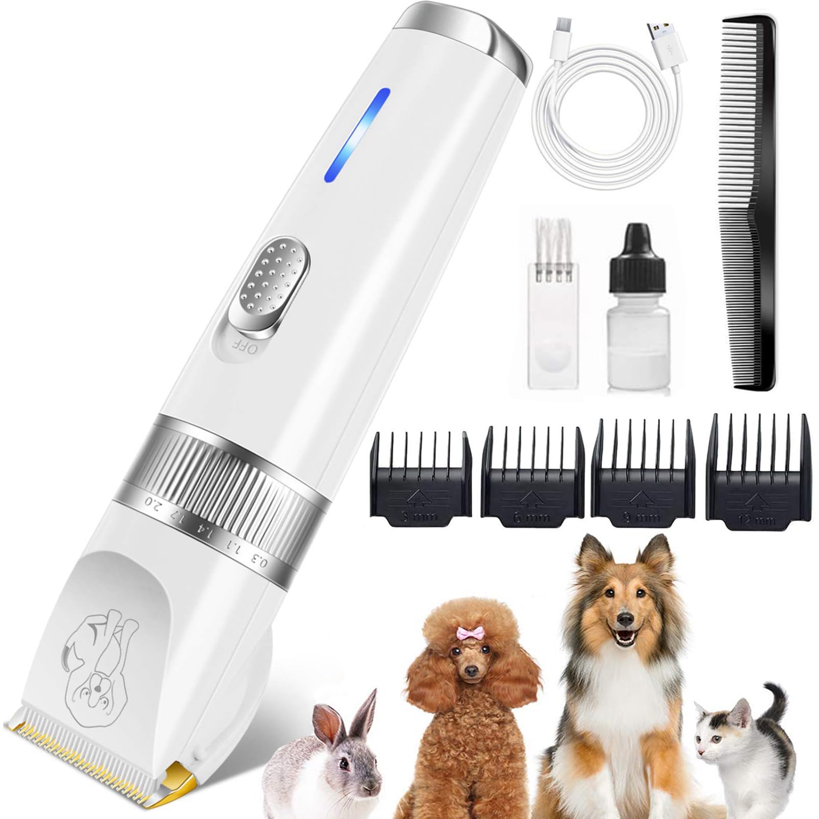 Dog Clippers 2-Speed Grooming Kit, Hair Trimmer, Cat Shaver, Low Noise Rechargeable Cordless Pet Clippers for Small Medium Large Dogs Cats