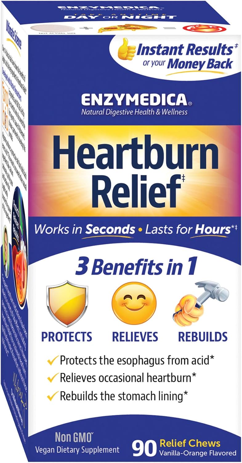 Enzymedica, Heartburn Soothe, Orange-Vanilla Flavour, Dietary Supplement, 90 chewable Tablets, Vegan, Gluten-Free, Soy-Free, Non-GMO