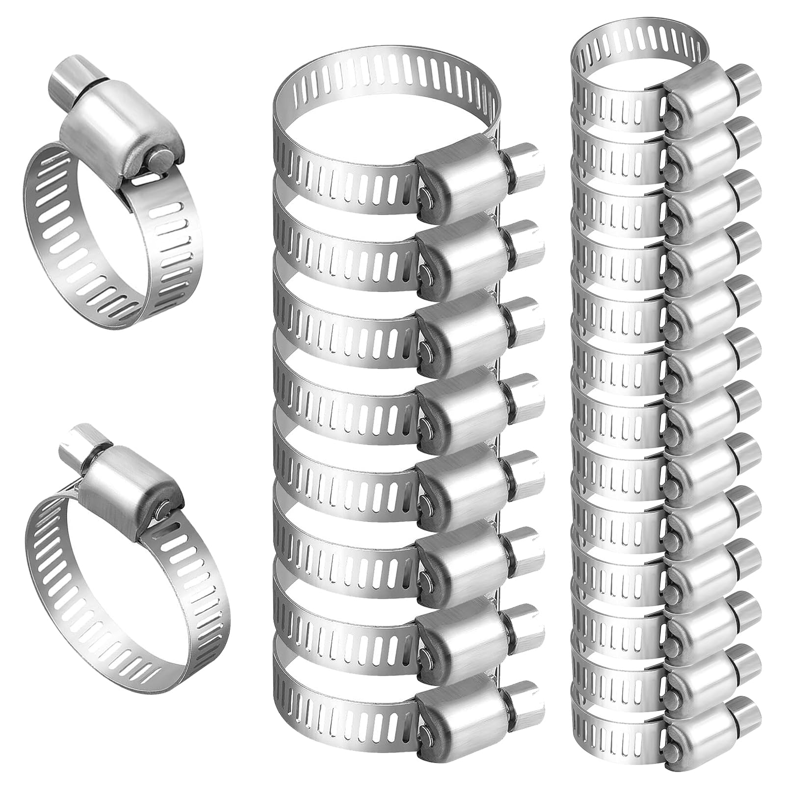 YSDMY 25Pcs Hose Clips 10-25mm Jubilee Hose Clamp Adjustable Hose Clamps,Stainless Steel Pipe Clips Assortment for Water Pipe,Automobile Tubing(10-16mm,16-25mm)