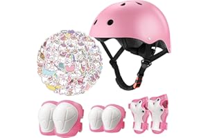 FIVECOLOR&CO Kids Bike Helmet Set,CPSC Certified with Knee Elbow Wrist Pads Guards,Toddler Adjustable Black Helmet for Ages 2-3-5-8 Girls Child,Sports Protective Gear Set for Bicycle Skate Scooter