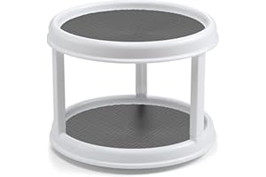 LANDNEOO 1 Pack 2 Tier 10" Turntable Lazy Susan Organizers, Rotating Spice Rack Spinner - Pantry, Medicine Cabinet Organization and Storage - Kitchen, Fridge, Bathroom, Vanity Countertop Spinning Organizing