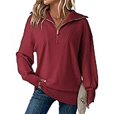 Dokotoo Womens Oversized Sweatshirt Long Sleeve 1/4 Zip Pullover Polo V-Neck Fall Sweaters for Women 2024