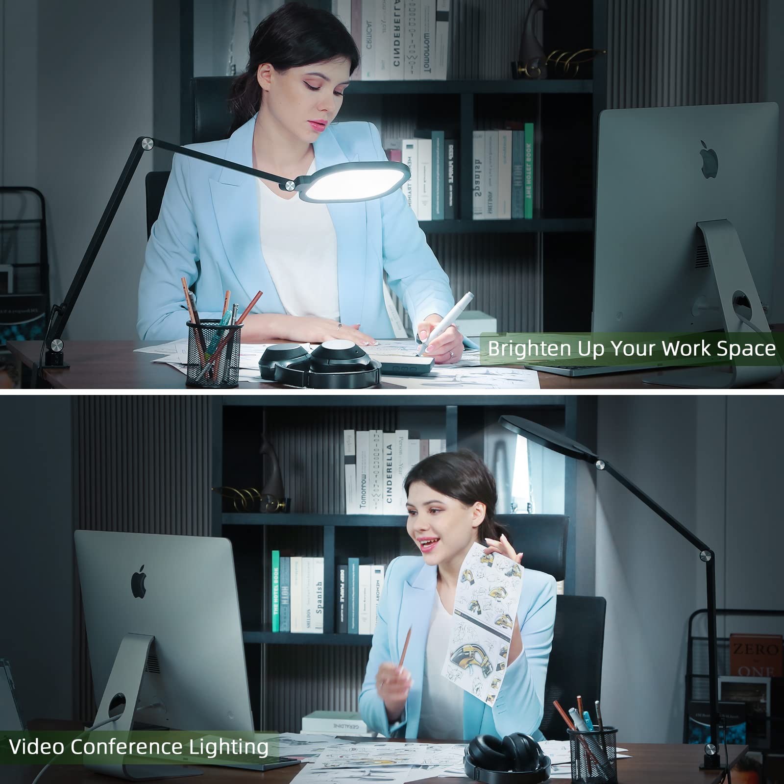 LitONES Video Conference Lighting for Computer, Dimmable Light for Video Recording, Meeting, Laptop & Webcam, 15W Ring Light for Desk with C- Clamp, Swing Arm, Remote, Memory & Timer CRI >95