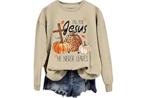 womola Fall for Jesus He Never Leaves Sweatshirt Women 2024 Fall Christian Jesus Shirt Casual Long Sleeve Pullover Tops