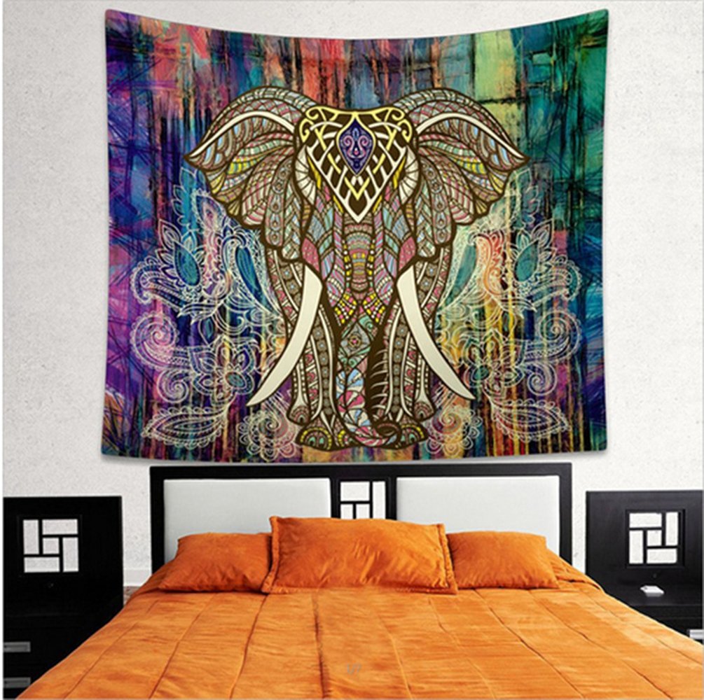 Mandala Wall Hanging Tapestry Bohemian Dorm Decor Indian Beach Throw Wall Art Room Decor (210x150cm, colorful elephant)