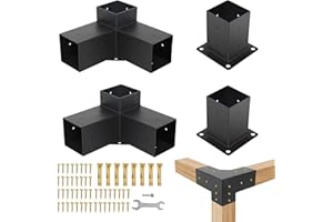 SHANTRA 4''x4'' Pergola Kit, Pergola Brackets, 2-Pcs 3-Way T Brackets & 2-Pcs Post Base, DIY Gazebo Brackets Kits, Pergola Hardware, Wood Beams for Gazebos, Patio Pergolas, Log Cabin Outdoor