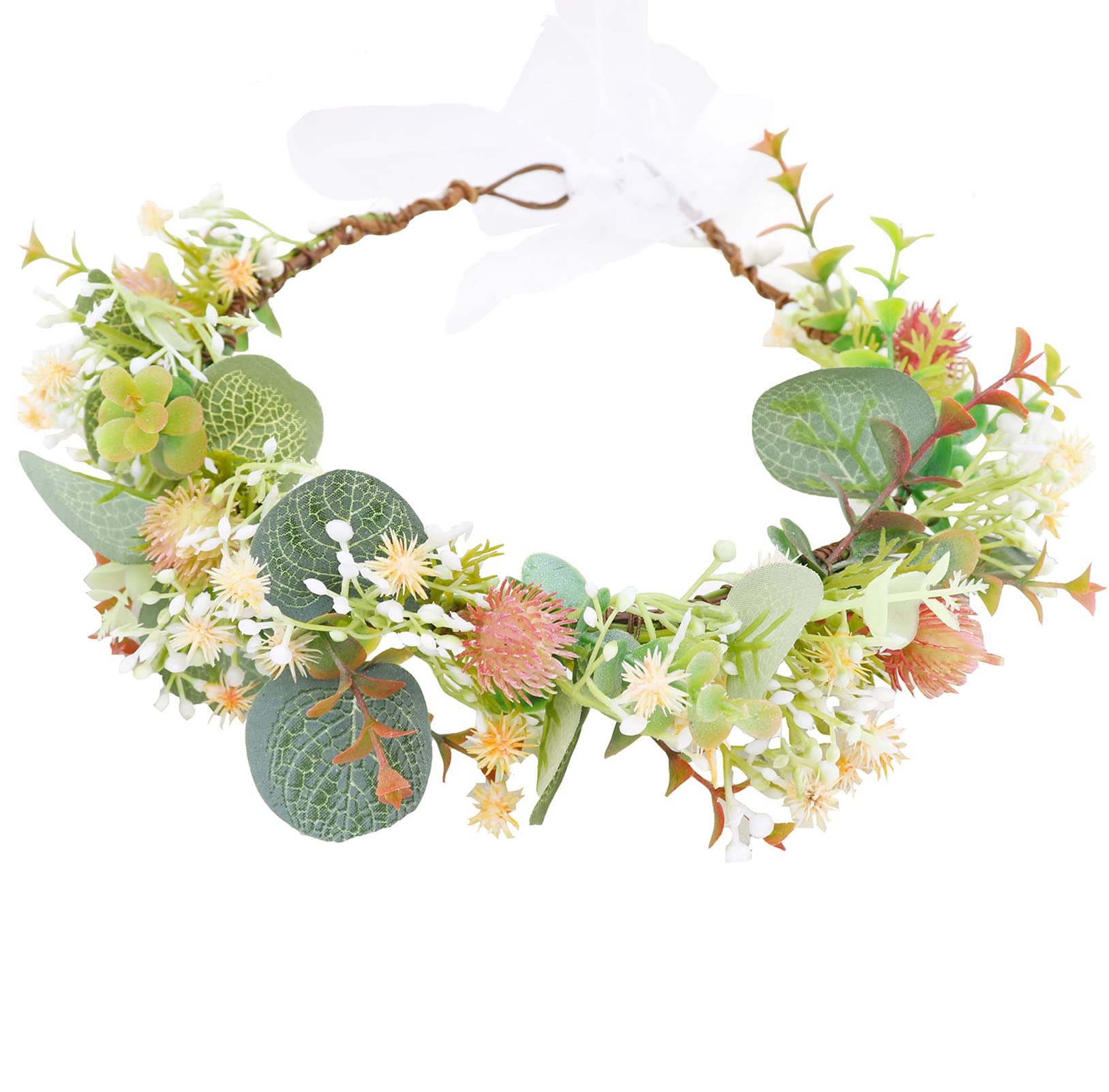 Brikuinr Flower Wreath Crown Boho Floral Headband Hair Wreath Hair Garland Flower Halo Floral Headpiece with Ribbon Wedding Party Festival — image 1