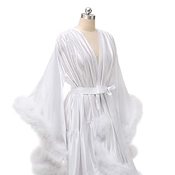 Yexinbridal Tulle Feather Fur Bridal Sheer Robe