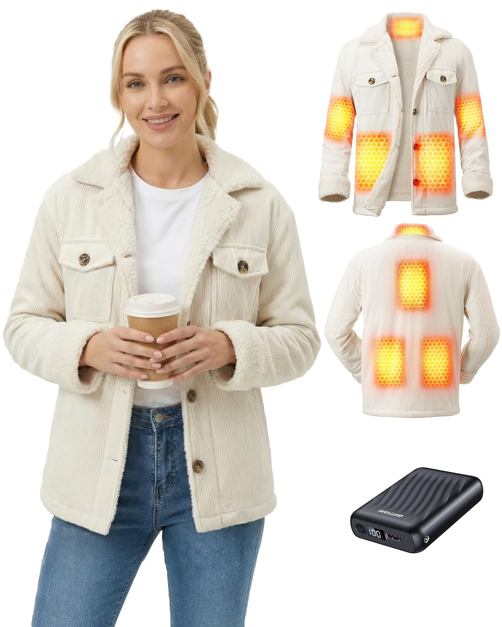 Photo 1 of GOTOBI Graphene Heated Jackets for Women with 12V 18400mAh Battery Pack, womens heated jacket with Sherpa Fleece Lined