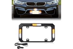 BEEYEO 36 LED License Plate Strobe Light, Front/Rear Strobe Lights, 28 Flash Modes Emergency Safety Warning LED License Frame for Cars Vehicles Trucks, Amber White
