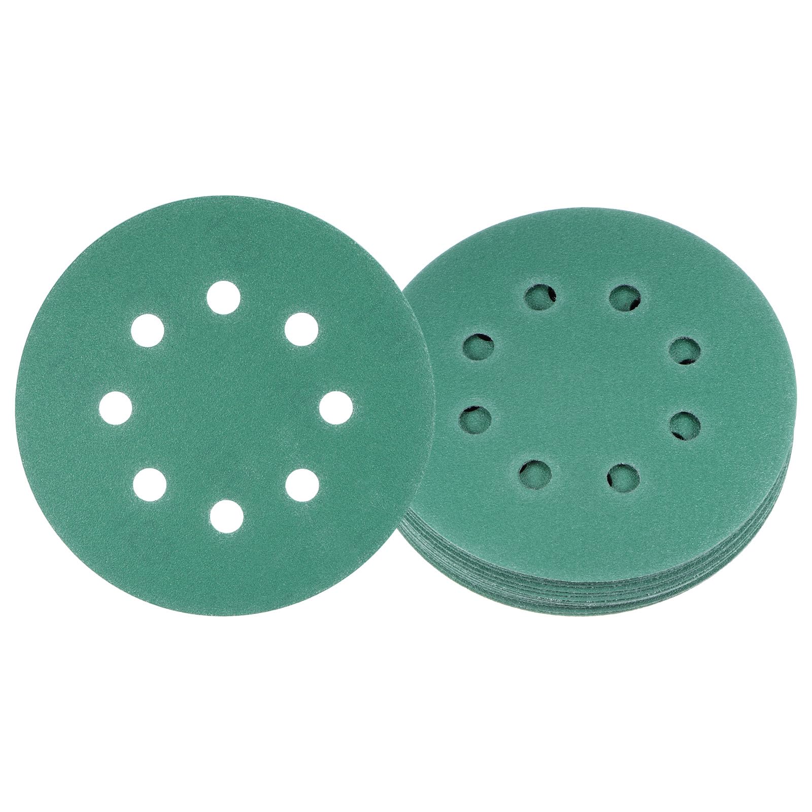 Kozelo 15pcs Green Film Sanding Discs - [5 Inch 150 Grits 8 Hole ] Round Aluminum Oxide Hook & Loop Wet Dry Sander Pads for Wood Metal Polishing Use| Zirconium Corundum Sandpaper