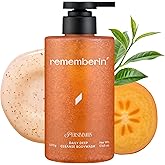 Rememberin Persimmon Body Wash for Odor Control – Korean Persimmon Extract, Natural Deodorizing Cleanser, Sulfate-Free & Gentle, pH Balanced for Sensitive Skin, 24-Hour Freshness (17.63 oz / 500g)