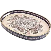 Omuriko Oval Plastic Serving Tray with Handles, Elegant Decorative Tray for Coffee Table, Ottoman, Living Room, Kitchen, Outdoor Use. 10"*16"*1.4" B