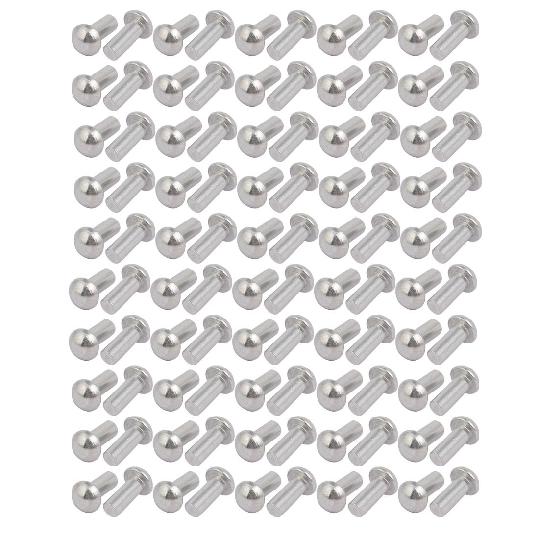 Sourcingmap 100pcs M4 x 10mm Aluminum Half Round Head Solid Rivet Fastener Silver Tone