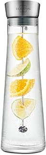 SILBERTHAL Wasserkaraffe aus Glas mit Fruchteinsatz - 1 Liter - Edelstahl Deckel öffnet mit Kippen - Glaskaraffe