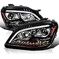Spec-D Tuning Jet Black Projector Headlights w/LED Sequential Signal Compatible with 2006-2008 Mercedes Benz W164 ML350 ML500 ML-Class, Left + Right Pair Headlamps Assembly
