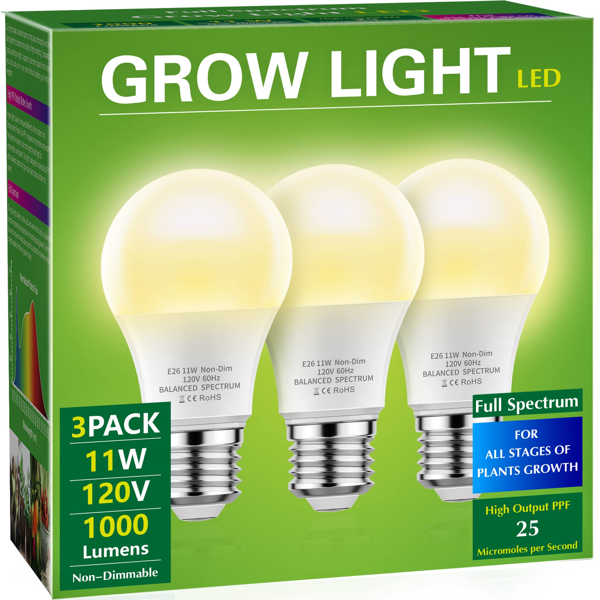 Photo 1 of Briignite LED Grow Light Bulbs, Full Spectrum, Plant Light Bulbs E26 Base, 11W, 100W Equivalent, 3Pack