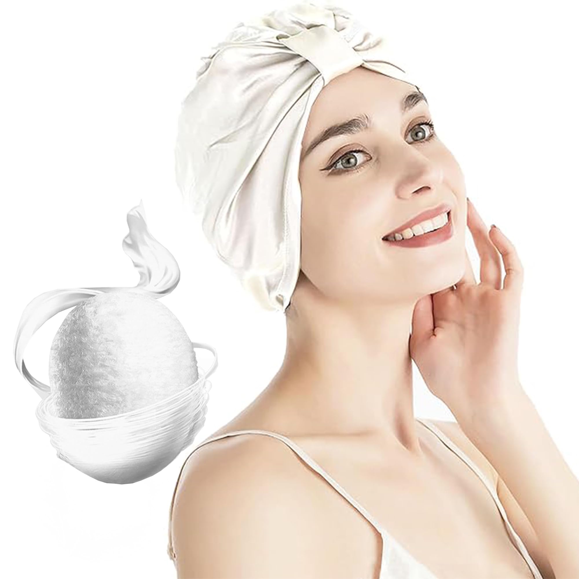 SYXLS Natural Silk Bonnet for Sleeping, 100% Pure Mulberry Silk Sleep Cap for Hair Care Women, Mulberry Silk Sleep Cap for Women Hair Care Soft Silk Hair Wrap Elastic Stay on Head (White)