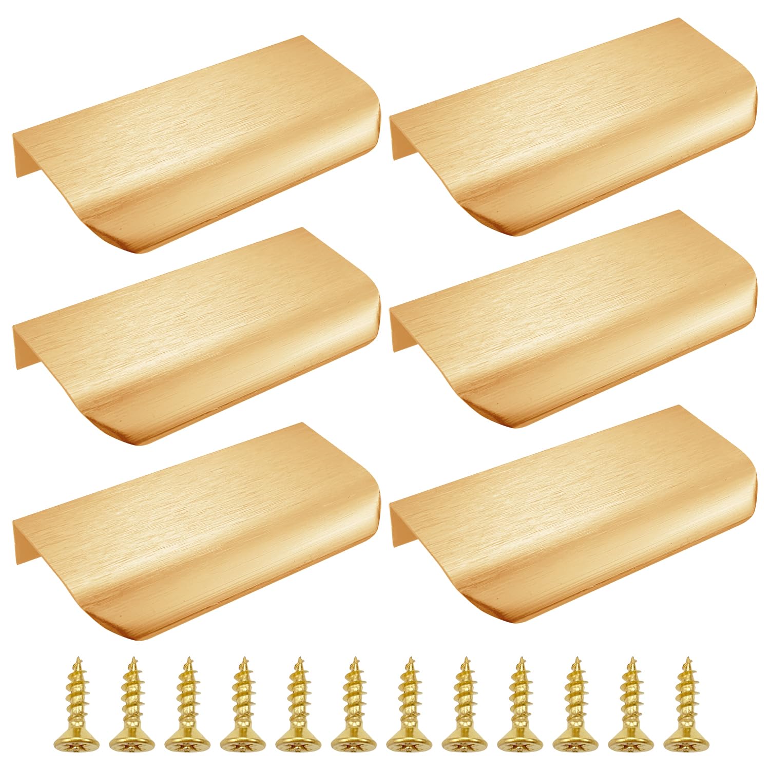 Auswalar 6 PCS Gold Kitchen Cupboard Handles,Finger Edge Pulls for Cabinets and Drawers, 80mm Gold Wardrobe Door Handles Modern Aluminum Bathroom Cabinet Handles, Brushed Brass